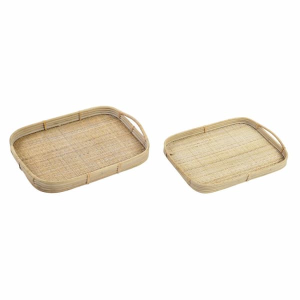 Uppsättning med Brickor DKD Home Decor Brun Rattan (51.5 x 36 x 7.5 cm) (44.5 x 31.5 x 6 cm) (2 pcs)