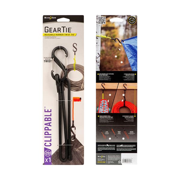 gummerad böjbar vajer med s-karbin , NITE IZE GEAR TIE CLIPPABKLE TWIST TIE 24"