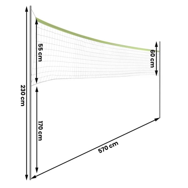 Verkko ja runko lentopallolle ja sulkapallolle, 570 cm