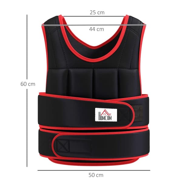 Vægtvest, 20 kg, 60x50 cm, Sort+Rød