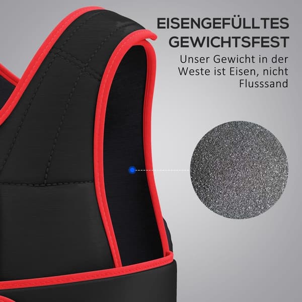 Vægtvest, 20 kg, 60x50 cm, Sort+Rød