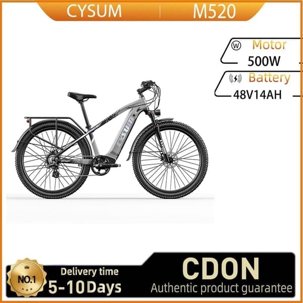 CYSUM M520 aikuisille 500 W:n sähköpyörä miehille, sähköinen kaupunkipyörä, moottori 48 V 14 Ah, akku, 27,5 tuuman rengas, sähköpyörä