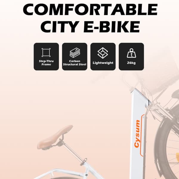 Cysum Cityrun-26" sähköpyörä aikuisille 250 W miesten sähköpyörä 36 V 10 Ah akulla, 26 tuuman kaupunkirenkaalla ja naisten sähköpyörällä