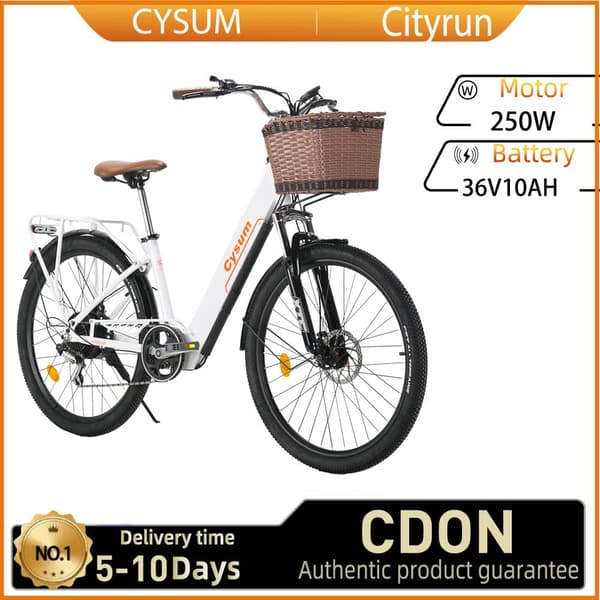 Cysum Cityrun-26" sähköpyörä aikuisille 250 W miesten sähköpyörä 36 V 10 Ah akulla, 26 tuuman kaupunkirenkaalla ja naisten sähköpyörällä