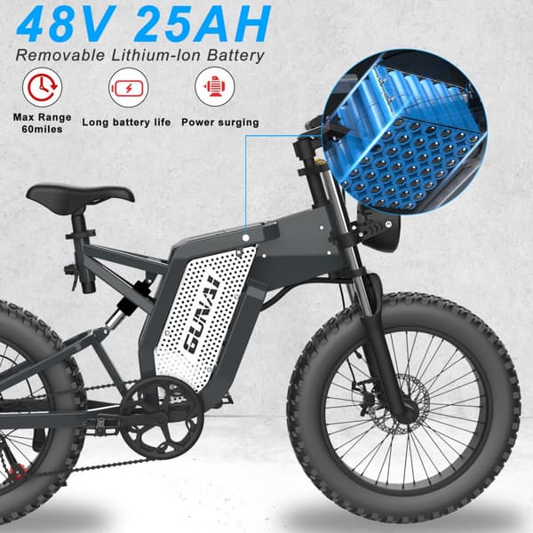 GUNAI MX25 Elcykel för vuxna 1000W El-Mountainbike för män 48V 25AH Batteri 20*4 tum breda däck Elcykel för män