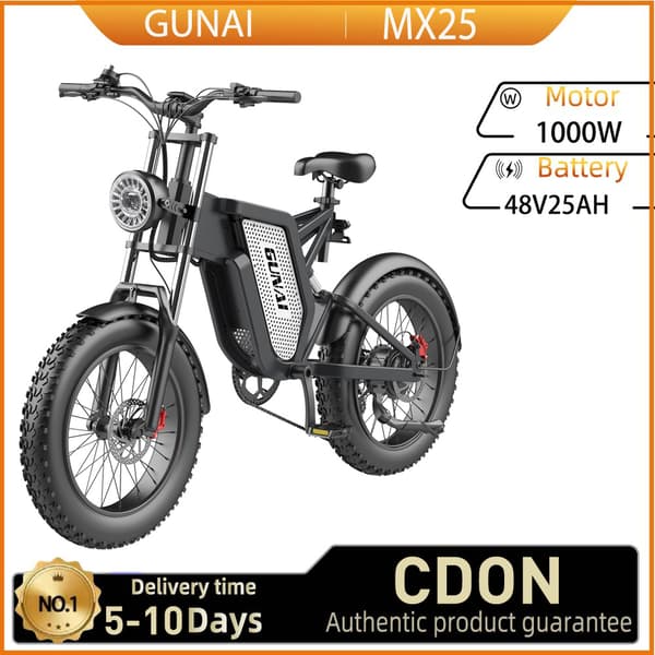 GUNAI MX25 Elcykel för vuxna 1000W El-Mountainbike för män 48V 25AH Batteri 20*4 tum breda däck Elcykel för män