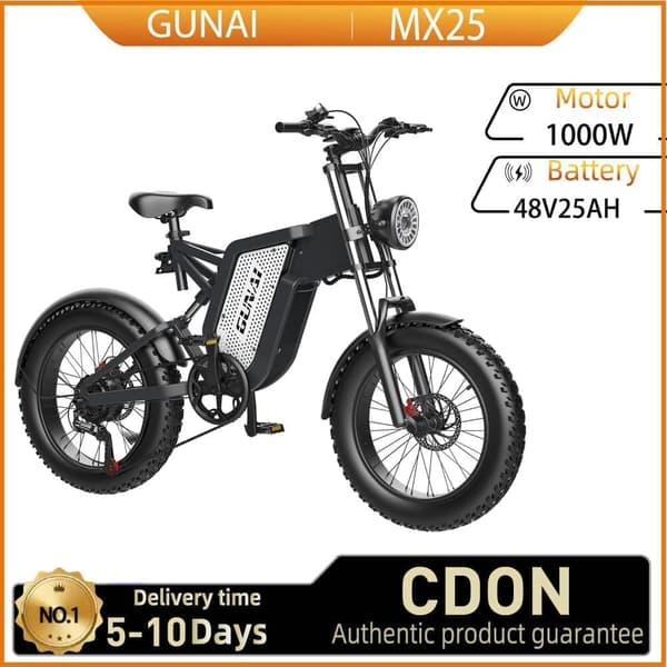 GUNAI MX25 kaupunkien sähköpyörä aikuisille 1000 W miesten sähkömaastopyörä 48 V 25 akulla, 20 tuuman paksurenkaisilla sähköpyörällä
