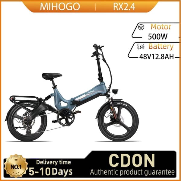 MIHOGO RX 2.4 hopfällbar elcykel, 500W motor, 12.8AH batteri, ram i magnesiumlegering, 20*2.4 däck, softtail elcykel
