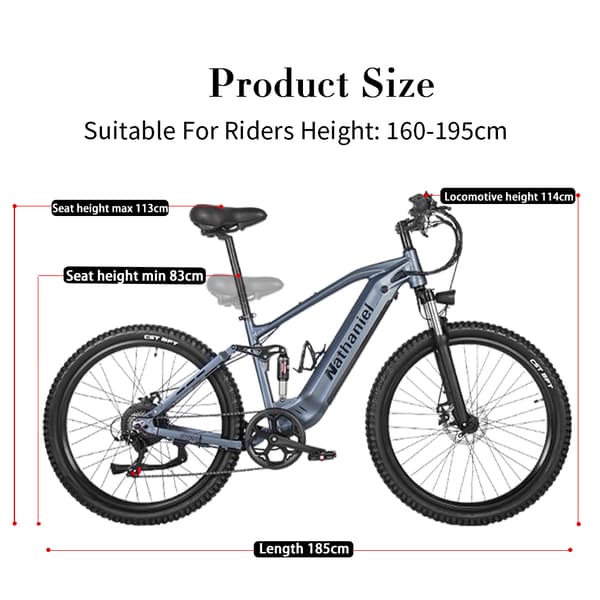 Nathaniel SYR-03 Elcykel För Vuxna 1000W48V20Ah Stads-Elcykel 27,5" Däck Herrstads-Elcykel Maximal räckvidd i rent eldrift läge 60-70 km