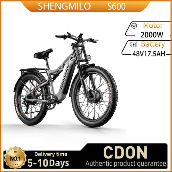 Shengmilo S600 Elcykel för vuxna 2000W Elcykel för män El-Mountainbike med två motorer 48V17.5AH batteri 26" Elcykel med feta däck