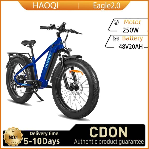 HAOQI Eagle2.0 Elcykel för vuxna 250W, stadspendling, 48V20AH, 26" elcykel med feta däck, lastkapacitet 180 kg