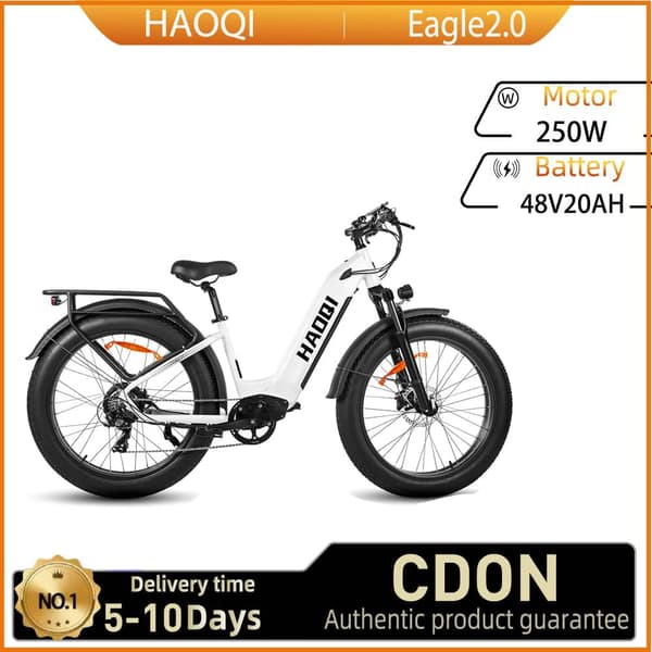 HAOQI Eagle2.0 aikuisille 250 W:n sähköpyörä kaupunkiin, työmatkakäyttöön, 48 V, 20 Ah, 26 tuuman paksurenkainen naisten sähköpyörä LCD-näytöllä