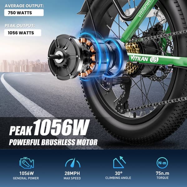 Vitilan U3 Elcykel 750W Peak Power Motor 48V 13AH Batteri Elcykel 20-tums Däck Elcykel