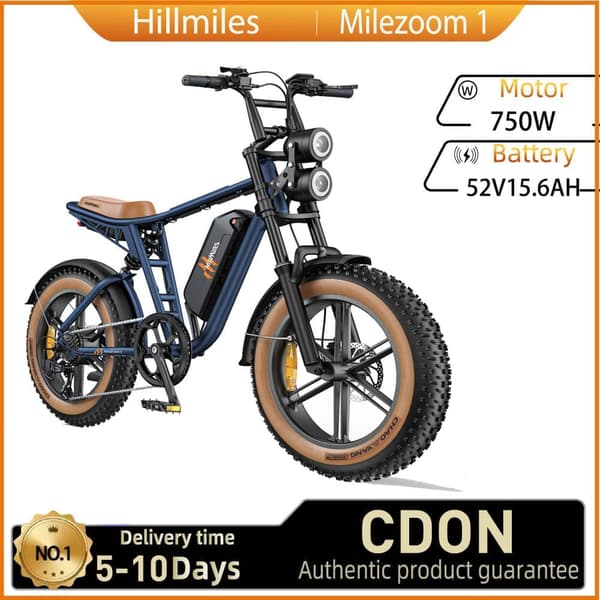 HillMiles MileZoom1 sähköpyörä aikuisille 750 W, 52 V, 15,6 Ah, miesten sähköpyörä, 20 tuuman renkaat, Shimano 7-vaihteinen