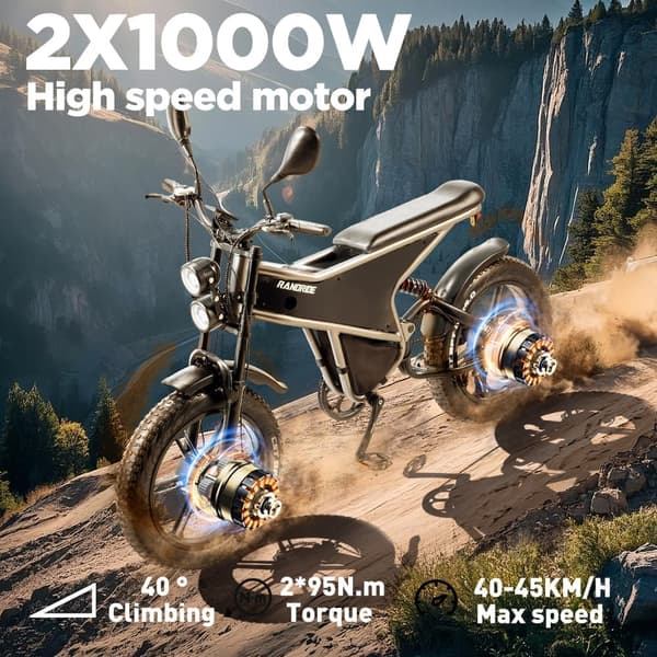 RANDRIDE DM711 Elcykel Dubbelmotor 500W*2 48V20Ah Batteri 20 Tum 4.0 Breda Däck Vuxen Elcykel