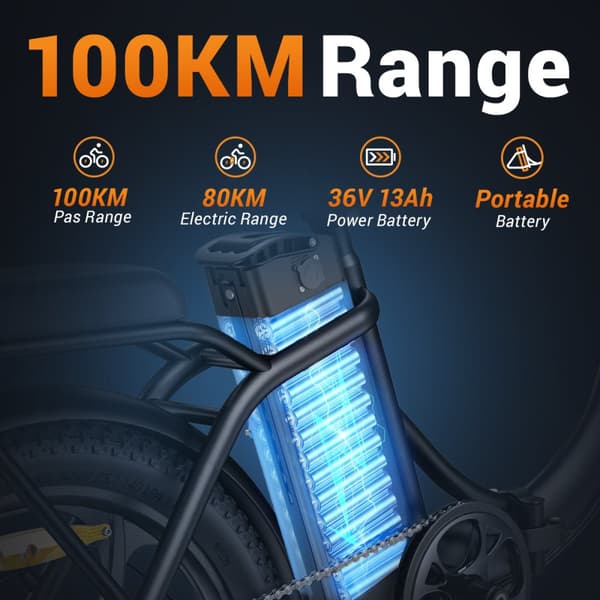 HillMiles MilePort 1 sähköpyörä, 250 W moottori, 36 V 13 Ah akku, sähköpyörä 20 * 3,0 tuuman renkaalla, 25 km/h huippunopeus kaupunkisähköpyörä