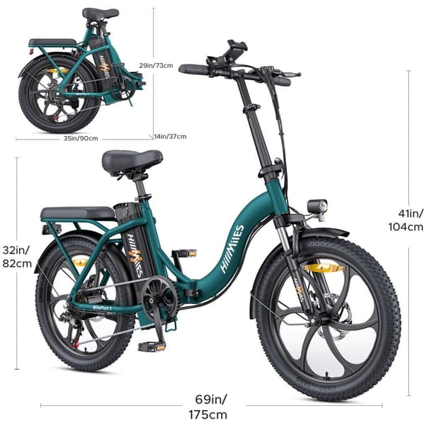 HillMiles MilePort 1 Elcykel för Vuxna 250W 36V13AH Batteri 20” Däck Elcykel Hjälper till att uppnå en maximal räckvidd på 80-100km