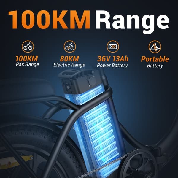 HillMiles MilePort 1 sähköpyörä aikuisille 250W, 36V, 13AH, 20” renkaat, taittuva sähköpyörä, SHIMANO, 7-vaihteinen