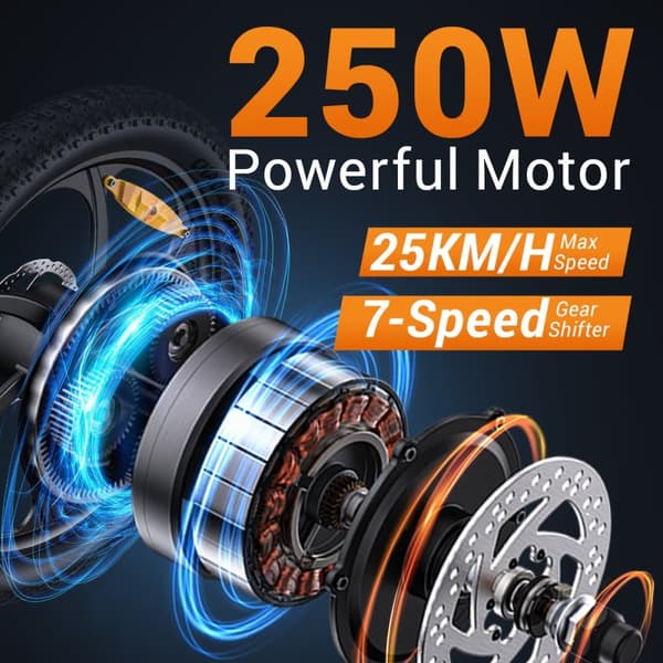 HillMiles MilePort 1 sähköpyörä aikuisille 250W, 36V, 13AH, 20” renkaat, taittuva sähköpyörä, SHIMANO, 7-vaihteinen