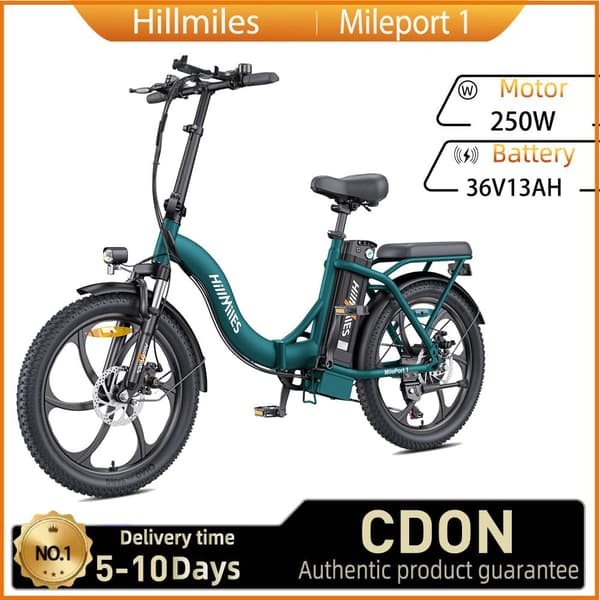 HillMiles MilePort 1 sähköpyörä aikuisille 250W, 36V, 13AH, 20” renkaat, taittuvat sähköpyörät, LED-ajovalot