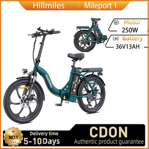 HillMiles MilePort 1 Elcykel för kvinnor och vuxna, 250W, elcykel, 36V, 13AH, 20-tums däck, laddningstid: 5–7 timmar