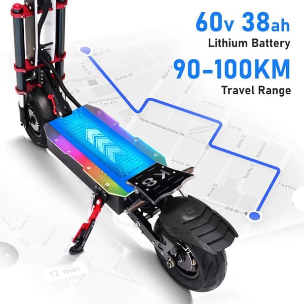 TIFGALOP K8 Elscooter 6000W Dubbelmotor 60V 40Ah Batteri Vuxen Elscooter 12 Tums Terrängdäck Sadel Hopfällbar Elscooter