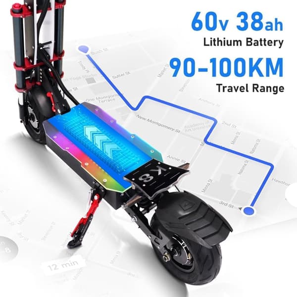 TIFGALOP K8 Elscooter 38Ah 6000W 60V Maxhastighet 100-110km/h Oljebroms 12” Elscooter Vuxen Elscooter