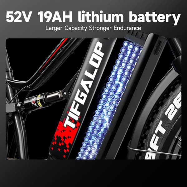 TIFGALOP ES7 sähköinen kaupunkipyörä 750W 52V19AH huippunopeus 32 mph 26 tuuman paksurenkainen maastosähköpyörä
