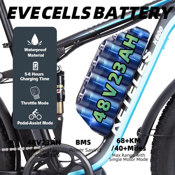 KETELES K800P Elcykel 2000W Dubbelmotor 48V 23AH Hydraulisk Broms Terräng 26" Elcykel med Feta Däck SHIMANO 21-växlad
