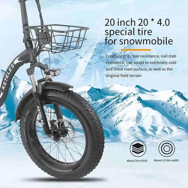 KETELES KF9 Taittuva sähköpyörä 2000W kaksoismoottori 48V23AH 20*4.0 tuuman paksurengas sähköpyörä lumi sähköpyörä kaupunki tie korilla