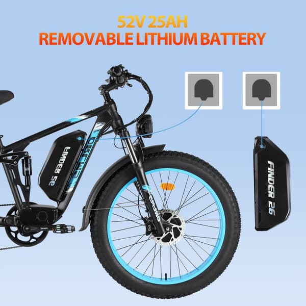 ORLMS FINDER26 sähköpyörä aikuisille 1000 W * 2 W moottorilla, sähköpyörä 52 V, 25 Ah akku, 26 tuuman rengas, maastoon sopiva sähköpyörä
