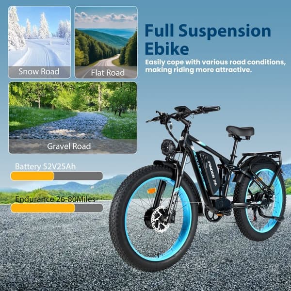 ORLMS FINDER26 Elcykel för vuxna 1000W*2W Motor 52V 25AH Batteri 26” Däck Elcykel Laddningstid 8-9 timmar