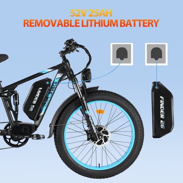 ORLMS FINDER26 Elcykel för vuxna 1000W*2W Motor 52V 25AH Batteri 26” Däck Elcykel Laddningstid 8-9 timmar