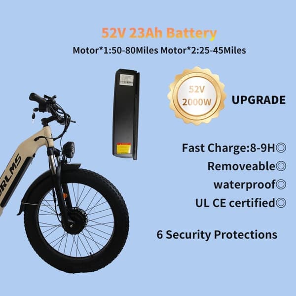 ORLMS MN-6 sähköpyörä 1000W * 2W moottori 52V 23AH sähköpyörä 26” rengas aikuisille sähköpyörä maks. nopeus 62km/h
