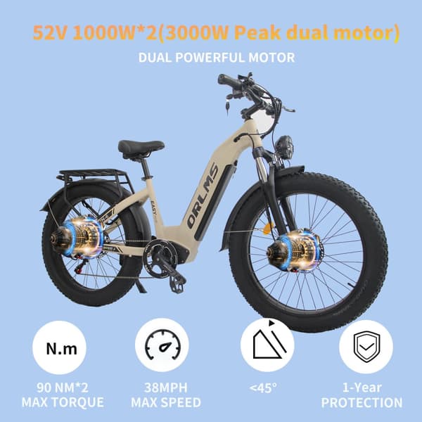 ORLMS MN-6 sähköpyörä 1000W * 2W moottori 52V 23AH kaupunkikäyttöön tarkoitettu sähköpyörä, 26 tuuman renkailla aikuisten sähköpyörä 41-110 kilometriä