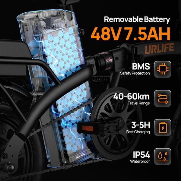 URLIFE F1L sähköpyörä aikuisille 250 W taittuva sähköpyörä 48 V 7,5 Ah 14 tuuman renkaat sähköpyörä etu- ja takalevyjarrut