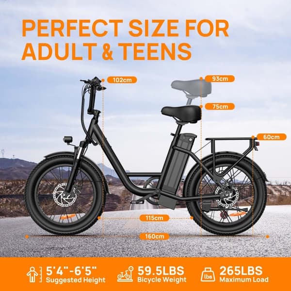 URLIFE E20 aikuisille tarkoitettu sähköpyörä 250 W, 20 tuuman renkailla, 48 V, 13 Ah, maastoon sopiva sähköpyörä, etu- ja takalevyjarrut