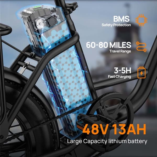 URLIFE E20 aikuisille tarkoitettu sähköpyörä 250 W, 20 tuuman renkailla, 48 V, 13 Ah, maastoon sopiva sähköpyörä, etu- ja takalevyjarrut