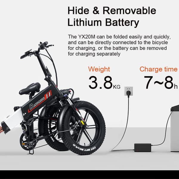 RANDRIDE YX20M Elcykel 1000W Motor 20*4.0'' Fat Däck Elcykel 45km/h Maxhastighet 48V 17Ah Batteri 80-90km Maxräckvidd 150kg Last
