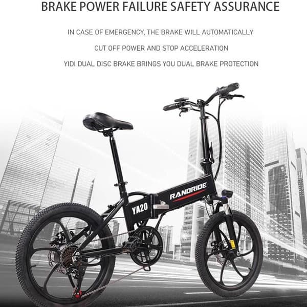 RANDRIDE YA20 Ebike 350W 48V12.8AH Taittuva sähköpyörä kaupunkiin, piilotettu, irrotettava akku, 20 tuuman sähköpyörä aikuisille