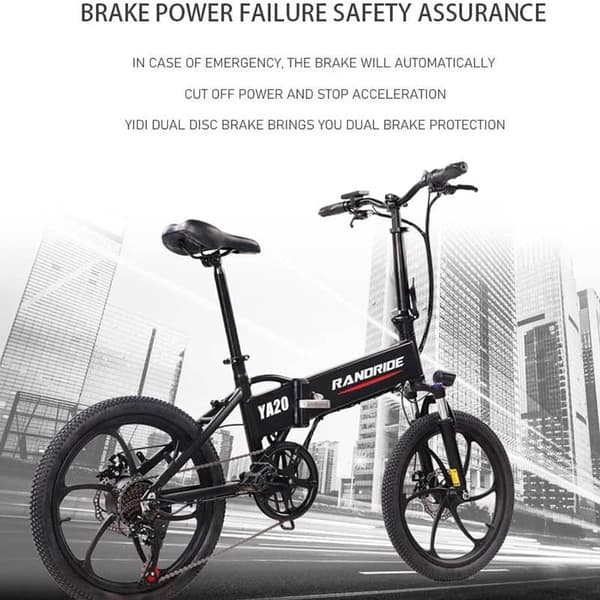 RANDRIDE YA20 Elcykel 500W 48V12.8AH Batteri Hopfällbar Stads-Elcykel Stadspendling 20” Elcykel för Vuxna