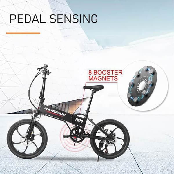 RANDRIDE YA20 Elcykel 500W 48V12.8AH Batteri Hopfällbar Stads-Elcykel Stadspendling 20” Elcykel för Vuxna