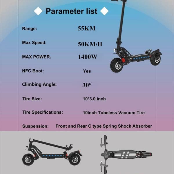 Drive Tron DT10 1000W Power Motor 48V 15.6AH Batteri 10 Tums Hopfällbar Elscooter Terräng Elscooter