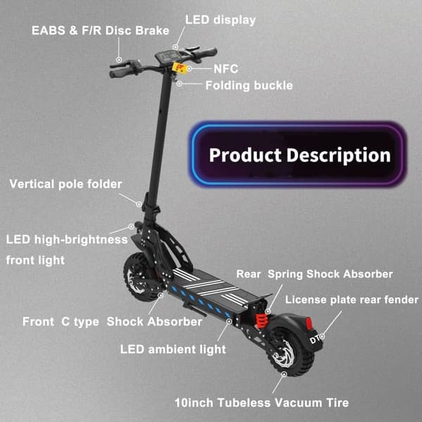 Drive Tron DT10 1000W Power Motor 48V 15.6AH Batteri 10 Tums Hopfällbar Elscooter Terräng Elscooter