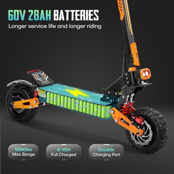 VREOM Z36 Elscooter för vuxna 2800W Elscooter 60V28AH 11" Feta däck Mountainbike Terräng Dubbelmotor Elscooter