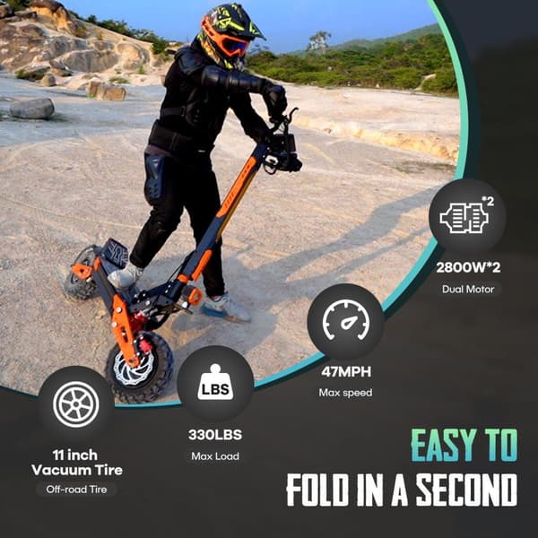 VREOM Z36 Elscooter för vuxna 2800W Elscooter 60V28AH 11" Feta däck Mountainbike Terräng Dubbelmotor Elscooter
