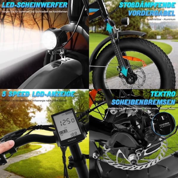 KAISDA K2P PRO Elcykel för vuxna 250W motor Hopfällbar mountainbike 48V15Ah 20” däck Elcykel