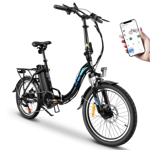 KAISDA K7 Elcykel för kvinnor, vuxna, 250W motor, 36V, 12,5Ah, 20” stadsdäck, hopfällbar elcykel