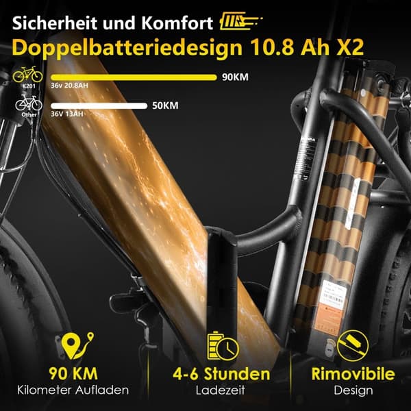 KAISDA K201 Elcykel för vuxna 250W motor Elcykel 36V10.4Ah 20” däck Mountainbike Snow Elcykel