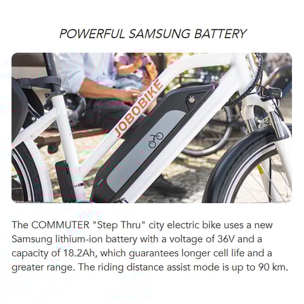 JOBOBIKE Commuter City -sähköpyörä työmatkoille, 26" x 1,95 renkaat, sähköpyörä aikuisille, 36 V 18,2 Ah akulla